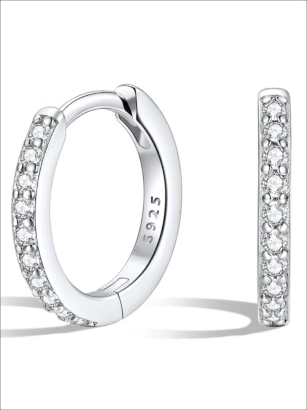 10MM 925 Sterling Silver Small Hoop Earrings CZ Huggies